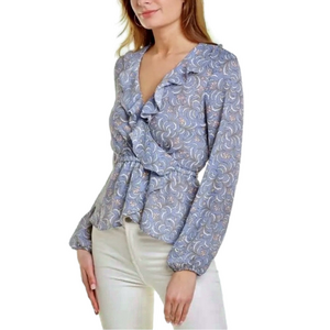 Max Studio blue floral belted blouse